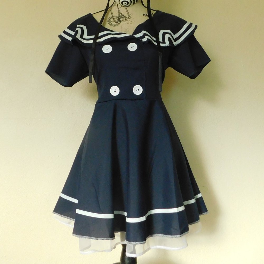 Lolita Sailor Collared Navy Dress With Pea Buttons